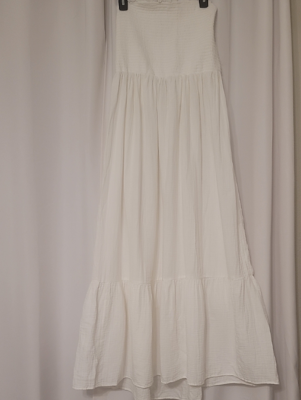 Women's White Maxi Dress - Smocked Top Tiered Design